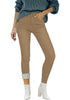 Khaki Women's Denim Fleece Mid Waist Thermal Jeggings Warm Trousers Jeans