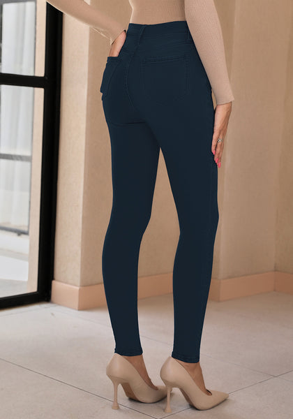 Navy Blue Women's Classic Skinny High Waist Stretch Pants Trouser