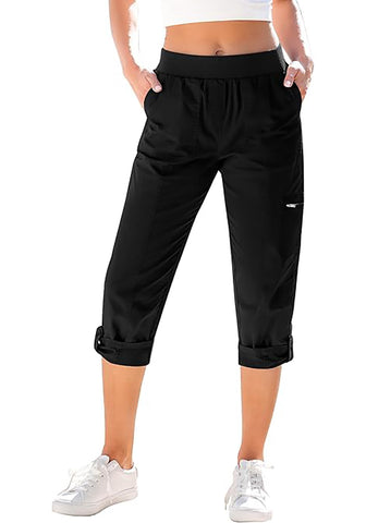 Black Women Waist High Waist Slight Stretch Capri Elastic Wais