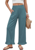LookbookStore Women Lake High Waist Linen Pants Wide Leg Ruffle Hem Elastic Waist Cropped Ankle Beach Summer Casual Pants