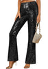 Women's High Shine Wide Leg Trousers Glitter Sequin Evening Pants Clubwear High Waist Glam