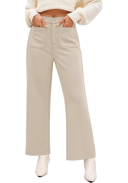 Light Khaki Women's High Waisted Wide Leg Knit Lounge Pant with Pockets