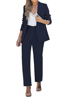 navy blue dress suit for women Navy Blue Women's Blazer Set Business Casual Full Fit Blazer Jackets a –  Lookbook Store