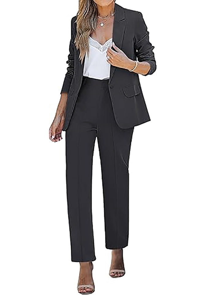 grey dress pants black blazer Charcoal Women's Blazer Set Business Casual Full Fit Blazer Jackets an – Lookbook Store