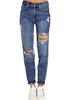 Reef Blue Cuffed Ripped Denim Boyfriend Jeans