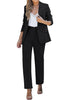 Black Women's Blazer Set Business Casual Full Fit Blazer Jackets and Straight Pant Suits with Pockets