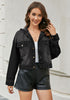 Washed Black Women's Denim Jackets Vintage Lightweight Cropped Button Down Jacket