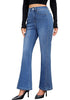 Classic Blue Women's High Waisted Flared Jeans Rhinestone Side Stripes Comfort Stretch Functional Pockets