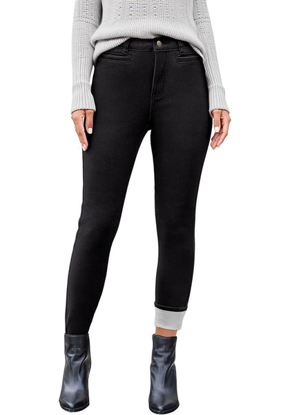 Women's High Waisted Black Skinny Fleece Lined Denim Jeans