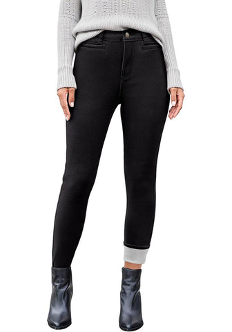 Women's High Waisted Black Skinny Fleece Lined Denim Jeans