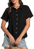 Black for Women's Lapel Button Front Short Sleeve Top Casual Blouse Button-Down Shirt