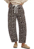 Women's Leopard Print Wide Leg Pants with Drawstring Elastic Waist Casual Loose Trousers for Summer Lounge & Vacation