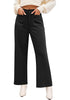 Black Women's  High Waist Relaxed Fit Wide Leg Cropped Length Style Casual Pants With Pockets