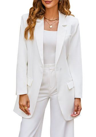 Brilliant White Women's Casual Long Suit Jacket Belted Fashion Office Blazer Outfit