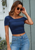 Dark Blue Women's Crop Short Sleeve Summer Tops One Shoulder Off Sholder Tops
