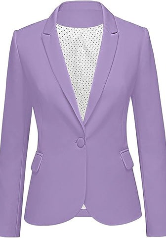 Lavender Womens Notched Lapel Pockets Button Work Office Blazer Jacket Suit