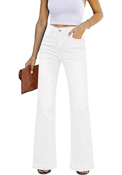 White Mid-Waisted Stretchable Straight Leg Denim Jeans