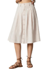 LookbookStore Women Beige Pleated Linen Midi Skirt Elastic High Waist A Line Summer Skirt with Pockets