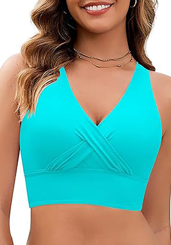 High Stretch Crisscross V Neck Bikini Tops for Women Comfortable Swimsuit Quick Dry Bathing Suit