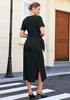 LookbookStore Women's Black Summer Casual Long Tshirt Dress Short Sleeve Self Tie Side Split Beach Vacation Dress 2026