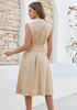 LookbookStore Women's Flax Summer Beach Vacation Linen Dress Casual Flowy V Neck Sleeveless Smocked Zip Midi Dress with Pockets