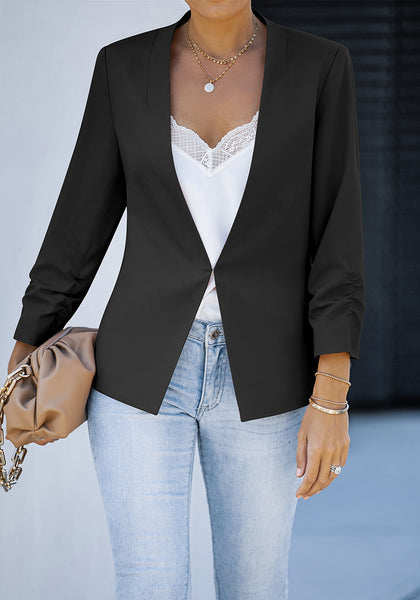 Black Women's Brief 3/4 Sleeve Suit Blazer Open Front Cardigan Casual Jackets