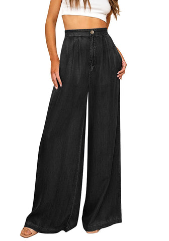 Soft Black High waisted Lightweight Y2K Wide Leg Pants Summer Beach Flowy Trousers