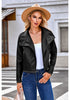 Black Women's Faux Leather Long Sleeve Motorcycle Biker Warm Jacket