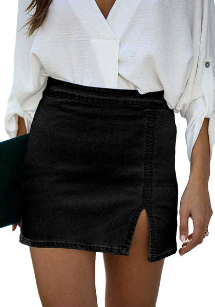 Vintage Black Women's Brief Pencil High Waist Bodycon Denim Mini Slit Skirts