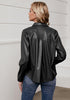 Black Women's Faux Leather Street Style Long Sleeves Vegan Moto Biker Coat