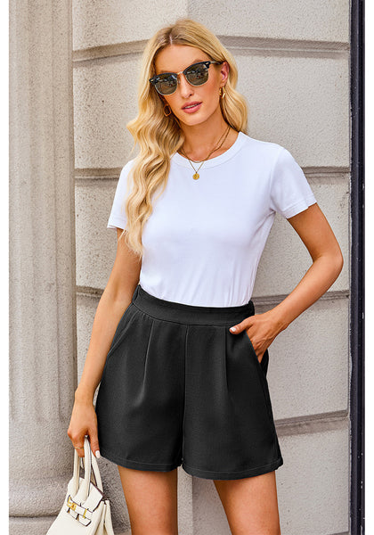 Black Women's High Waisted Pleated Dress Shorts for Business and Casual Outfits