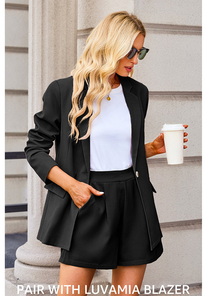 Black Women's High Waisted Pleated Dress Shorts for Business and Casua Lookbook Store Black Women's High Waisted Pleated Dress Shorts for Business and Casua Lookbook Store