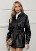 Black Women's Long Sleeve Faux Fur Belted Biker Moto Coat Leather
