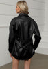 Black Women's Long Sleeve Faux Fur Belted Biker Moto Coat Leather