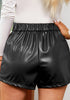 Black Women's High Waist Wide Leg Stretch Belted Shorts PU Leather Pants