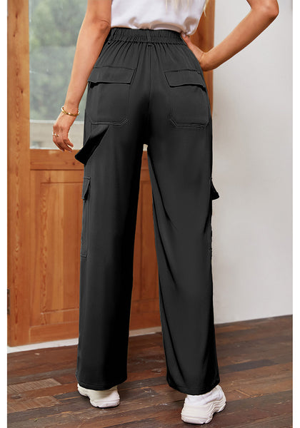 Black Women's High Waisted Elastic Waist Cargo Pants Stretch Y2K Style