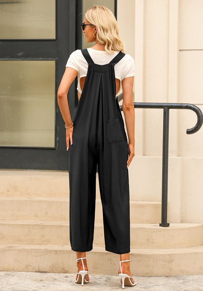 Black Women's Vintage Summer Outfits Loose Wide Leg Overalls