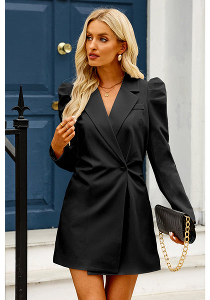 Black Women's  Business Casual Puff Sleeve Blazers Dress Outfit