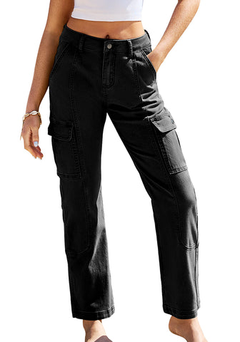 True Black Women's Straight Leg Cargo Pants Casual Y2K High Waisted Styles