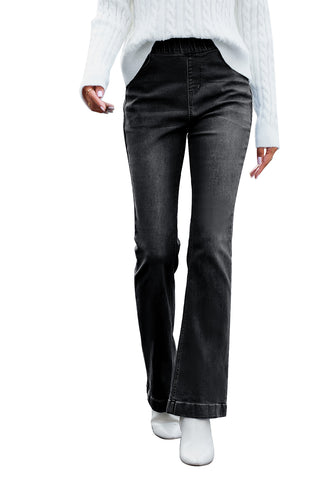 Washed Black Women's Stretchy Bootcut Denim Pants High Waisted Flare Pants