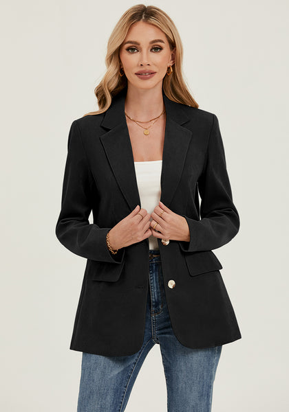Black Women's Classic Twill Loose Fit Business Casual Blazer