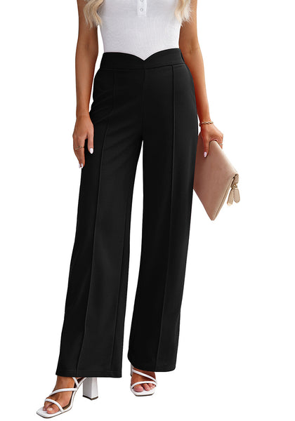 Black Women's Stretch Business Casual High Waisted Work Office Wide Leg Trouser Pants