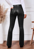 Black Women's Bell Bottom High Waisted Faux Leather Pants Flare Pants
