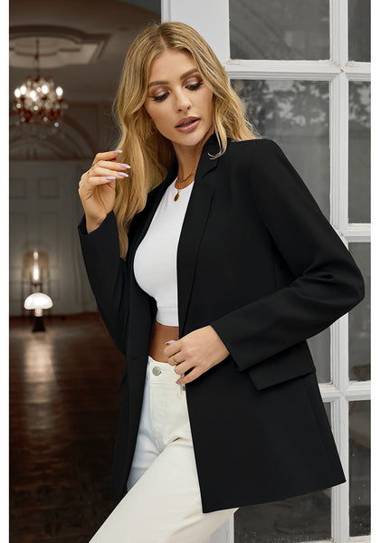 True Black Women's Office Casual Long Sleeve Pocket Blazer Jacket