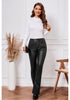 Black Women's Bell Bottom High Waisted Faux Leather Pants Flare Pants