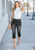 Washed Black Women's High Waisted Skinny Ripped Denim Jeans Distressed Capris Pants