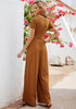 Pecan Brown Women's Wide Leg Jumpsuits Baggy Loose Short Sleeves Overall