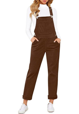 Friar Brown Womens Overalls Corduroy Bib Adjustable Straps Fashion Jumpsuit Overall for Women with Pocket