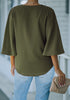 Dark Olive Women's V Neck Button Down Shirts 3/4 Bell Sleeve Tie Knot Blouse