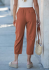 LookbookStore Women's Rust Linen Barrel Capri Pants High Waisted Elastic Pull On Casual Summer Beach Vacation Pants